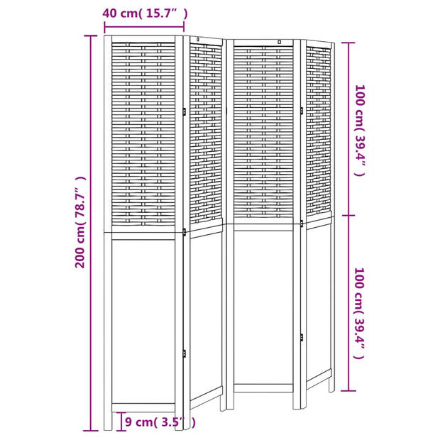 vidaXL Kamerscherm met 4 panelen massief paulowniahout donkerbruin