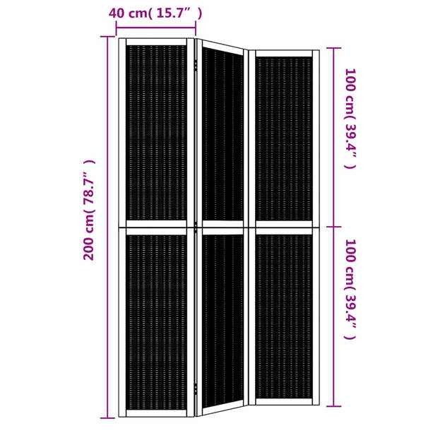 vidaXL Kamerscherm met 3 panelen massief paulowniahout bruin