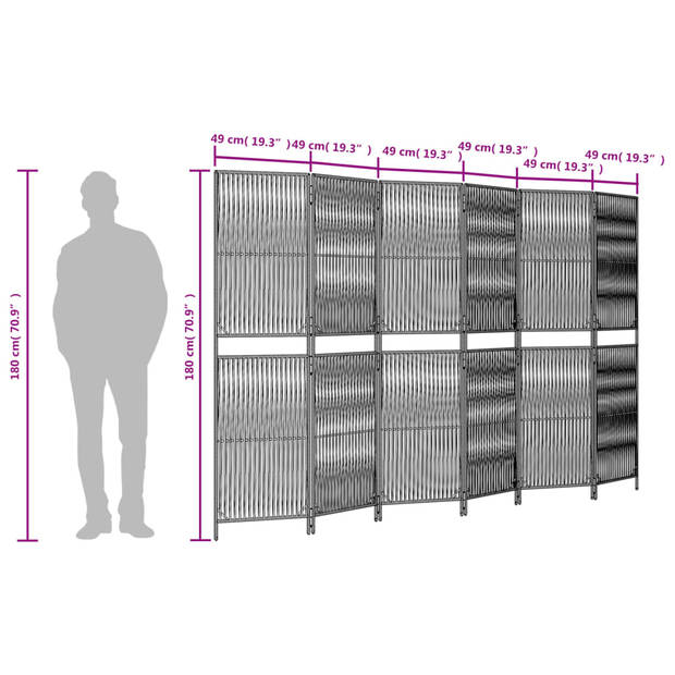 vidaXL Kamerscherm 6 panelen poly rattan bruin