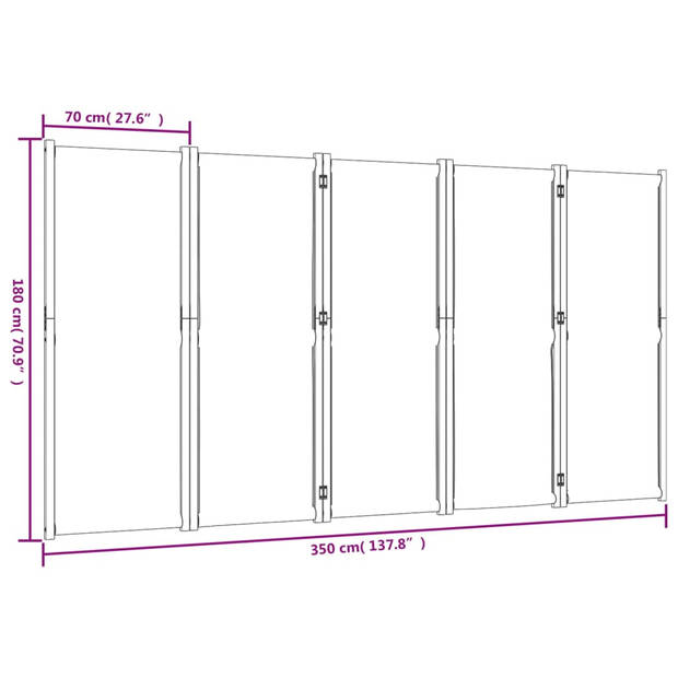 vidaXL Kamerscherm met 5 panelen 350x180 cm lichtgrijs