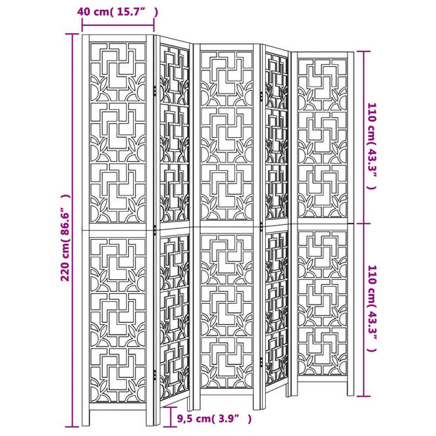 vidaXL Kamerscherm met 5 panelen massief paulowniahout bruin