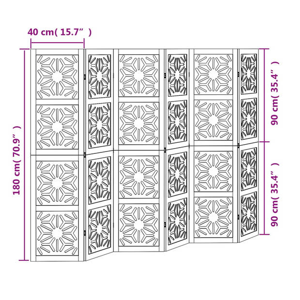 vidaXL Kamerscherm met 5 panelen massief paulowniahout bruin en zwart