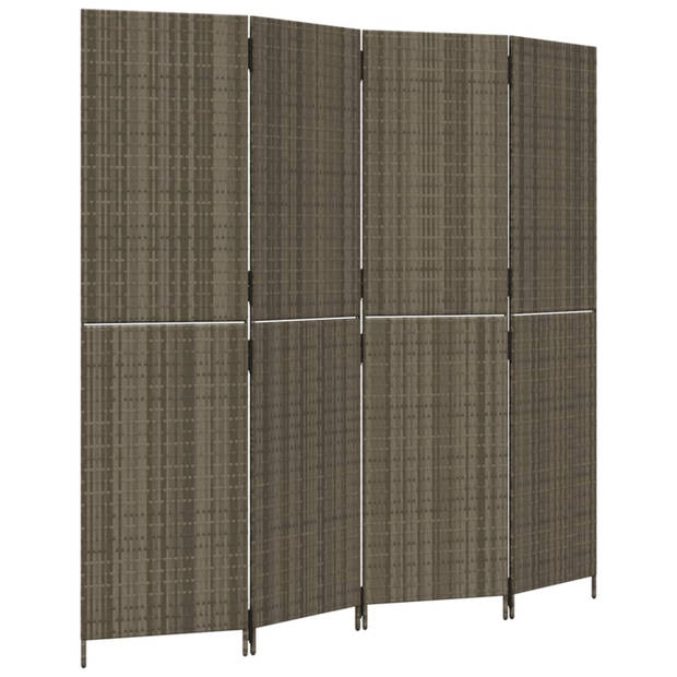 vidaXL Kamerscherm 4 panelen poly rattan grijs