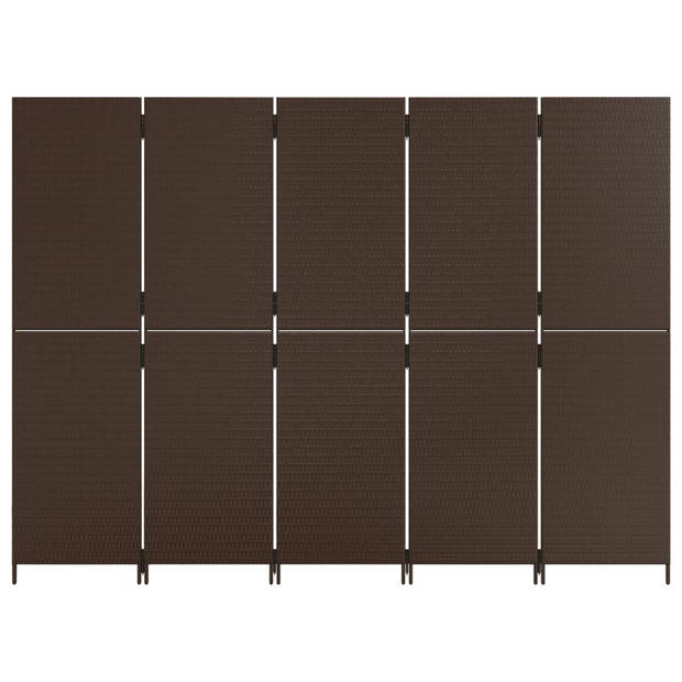 vidaXL Kamerscherm 5 panelen poly rattan bruin