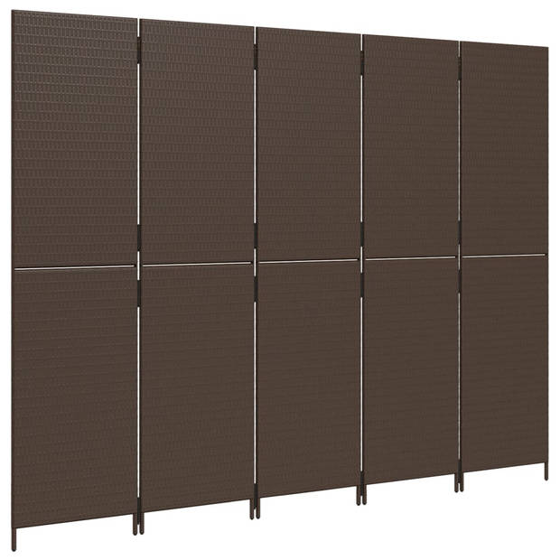 vidaXL Kamerscherm 5 panelen poly rattan bruin