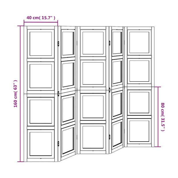 vidaXL Kamerscherm met 5 panelen massief paulowniahout wit