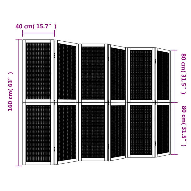 vidaXL Kamerscherm met 6 panelen massief paulowniahout bruin