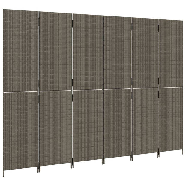 vidaXL Kamerscherm 6 panelen poly rattan grijs