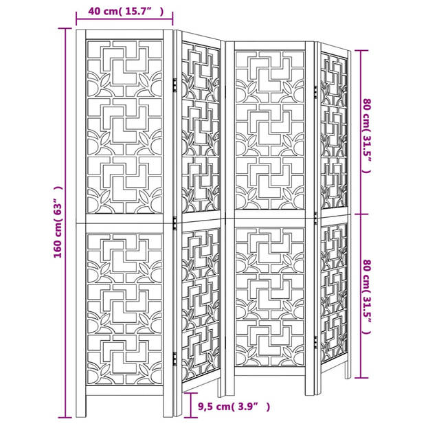 vidaXL Kamerscherm met 4 panelen massief paulowniahout bruin