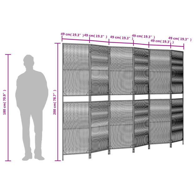 vidaXL Kamerscherm 6 panelen poly rattan zwart