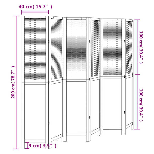 vidaXL Kamerscherm met 6 panelen massief paulowniahout donkerbruin