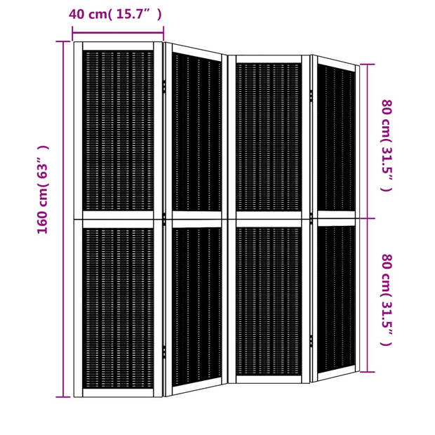 vidaXL Kamerscherm met 4 panelen massief paulowniahout bruin