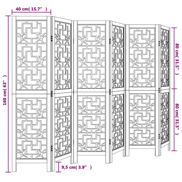 vidaXL Kamerscherm met 6 panelen massief paulowniahout bruin