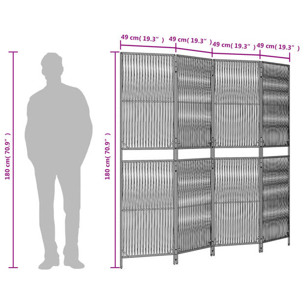 vidaXL Kamerscherm 4 panelen poly rattan zwart