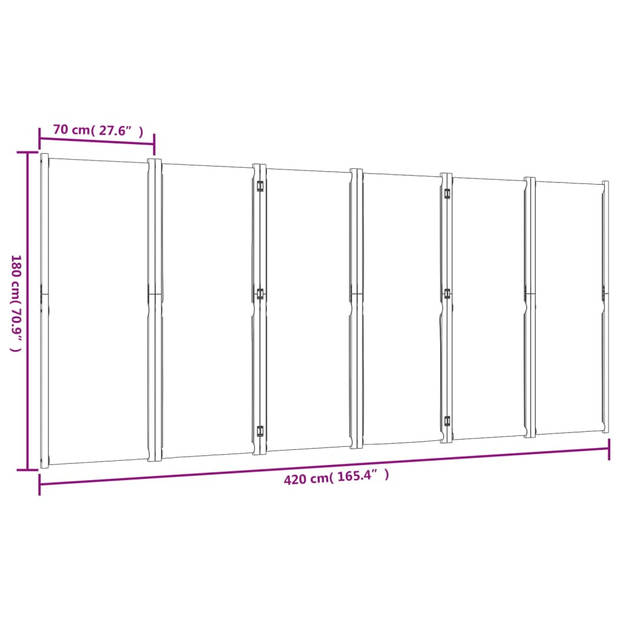 vidaXL Kamerscherm met 6 panelen 420x180 cm lichtgrijs