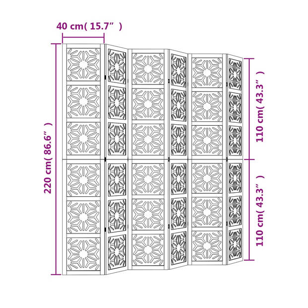 vidaXL Kamerscherm met 6 panelen massief paulowniahout bruin en zwart