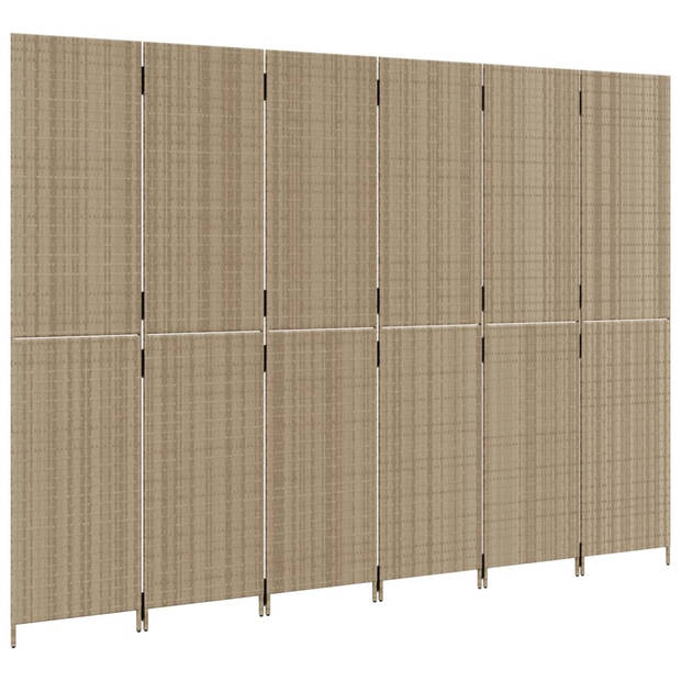 vidaXL Kamerscherm 6 panelen poly rattan beige