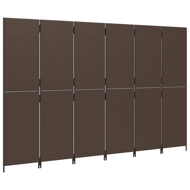 vidaXL Kamerscherm 6 panelen poly rattan bruin