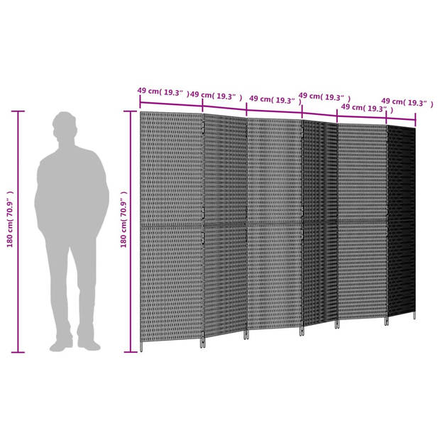 vidaXL Kamerscherm 6 panelen poly rattan bruin