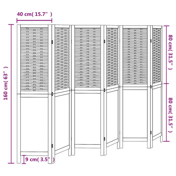 vidaXL Kamerscherm met 6 panelen massief paulowniahout wit