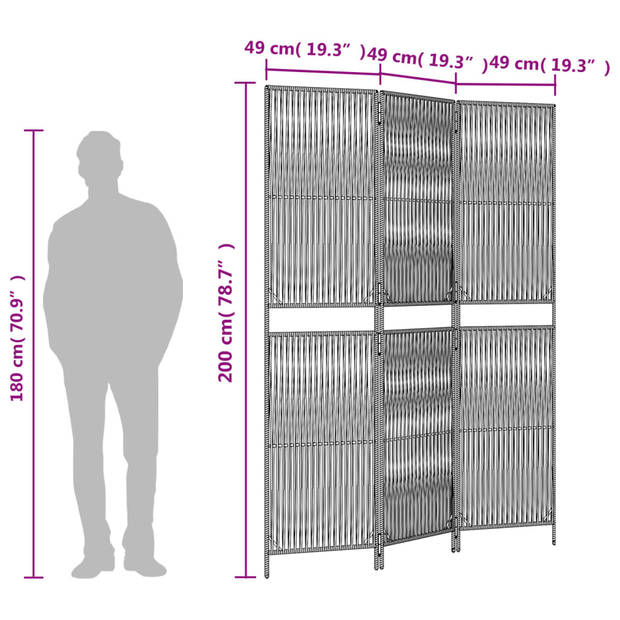 vidaXL Kamerscherm 3 panelen poly rattan bruin