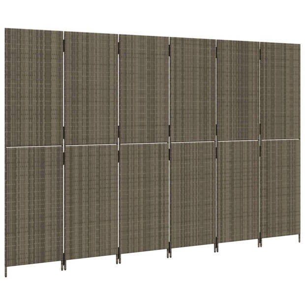 vidaXL Kamerscherm 6 panelen poly rattan grijs