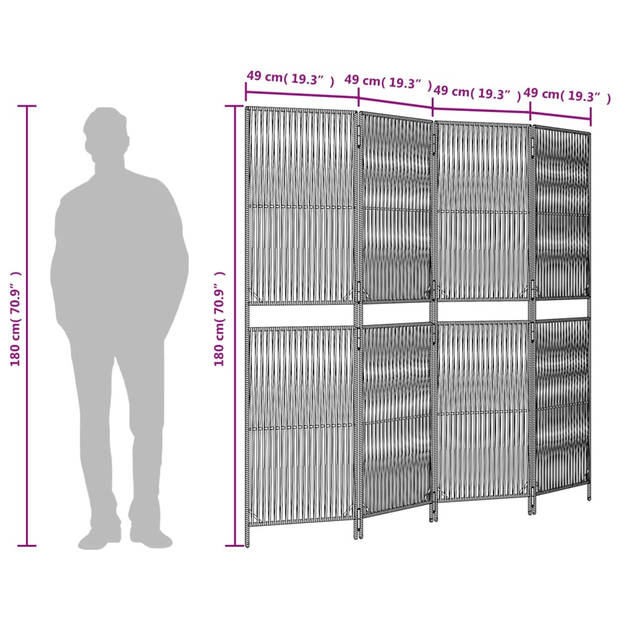 vidaXL Kamerscherm 4 panelen poly rattan bruin