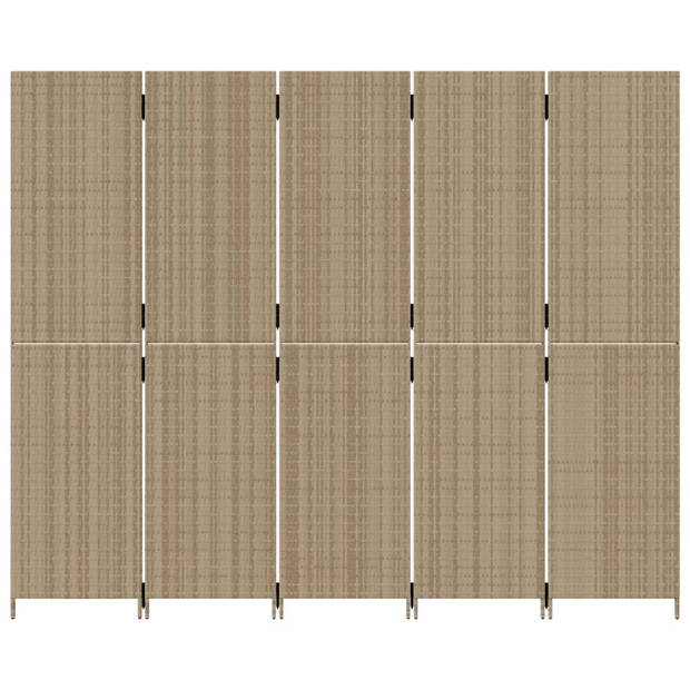 vidaXL Kamerscherm 5 panelen poly rattan beige