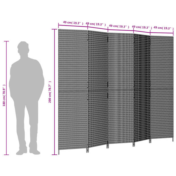 vidaXL Kamerscherm 5 panelen poly rattan bruin