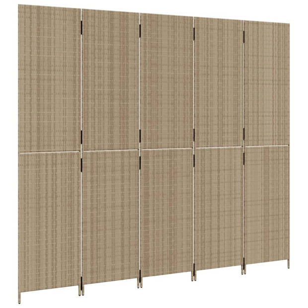 vidaXL Kamerscherm 5 panelen poly rattan beige