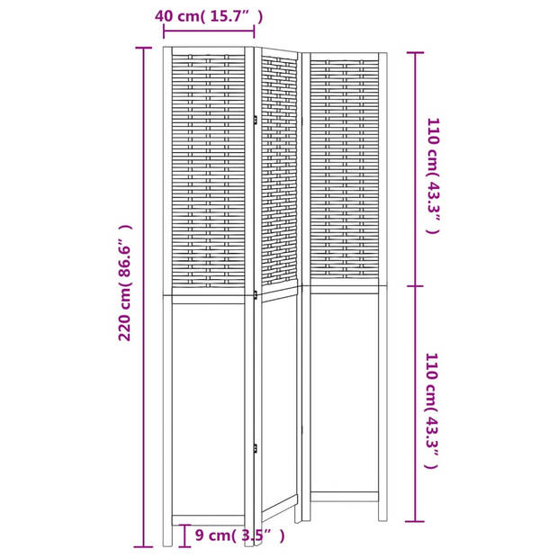 vidaXL Kamerscherm met 3 panelen massief paulowniahout donkerbruin