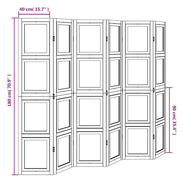 vidaXL Kamerscherm met 6 panelen massief paulowniahout wit