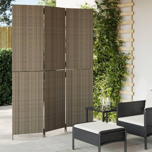 vidaXL Kamerscherm 3 panelen poly rattan grijs