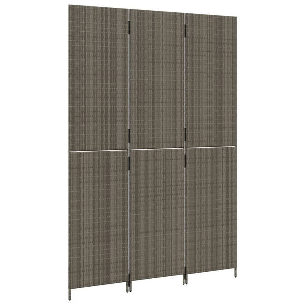 vidaXL Kamerscherm 3 panelen poly rattan grijs