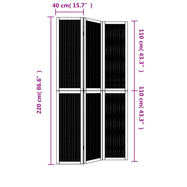 vidaXL Kamerscherm met 3 panelen massief paulowniahout bruin