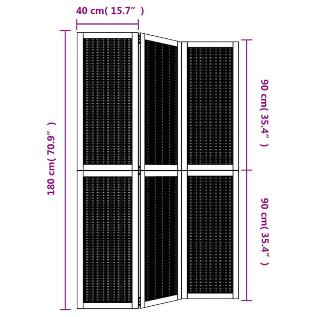 vidaXL Kamerscherm met 3 panelen massief paulowniahout bruin