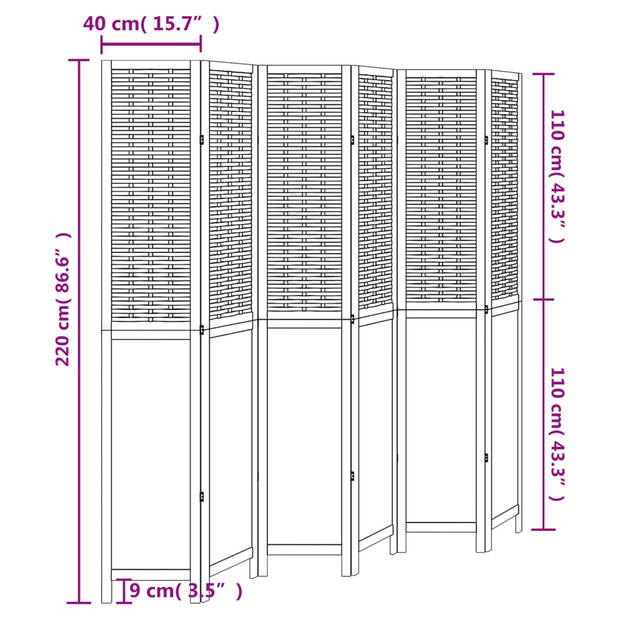 vidaXL Kamerscherm met 6 panelen massief paulowniahout wit