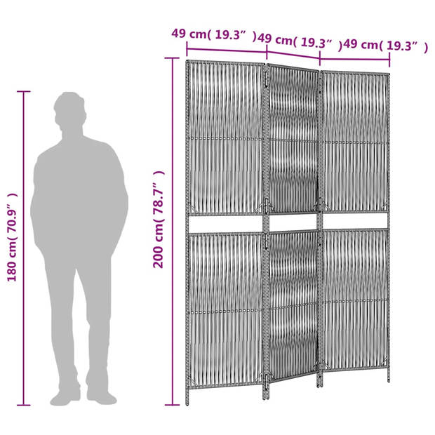 vidaXL Kamerscherm 3 panelen poly rattan beige