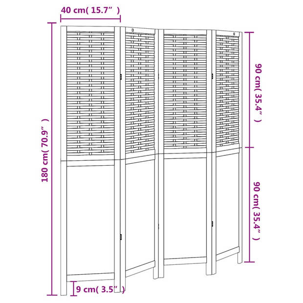 vidaXL Kamerscherm met 4 panelen massief paulowniahout wit