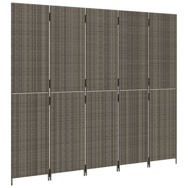 vidaXL Kamerscherm 5 panelen poly rattan grijs