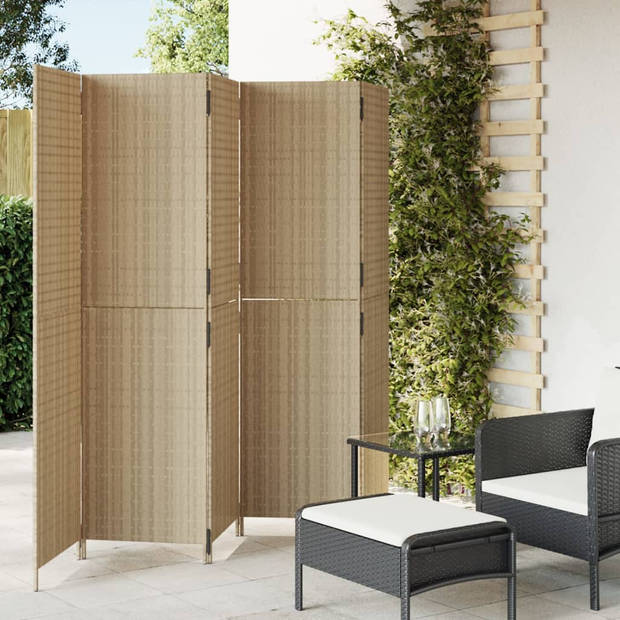 vidaXL Kamerscherm 5 panelen poly rattan beige