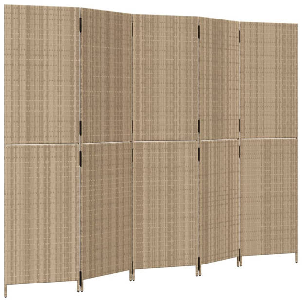 vidaXL Kamerscherm 5 panelen poly rattan beige