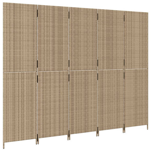 vidaXL Kamerscherm 5 panelen poly rattan beige