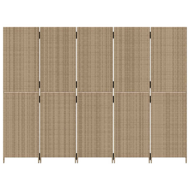 vidaXL Kamerscherm 5 panelen poly rattan beige