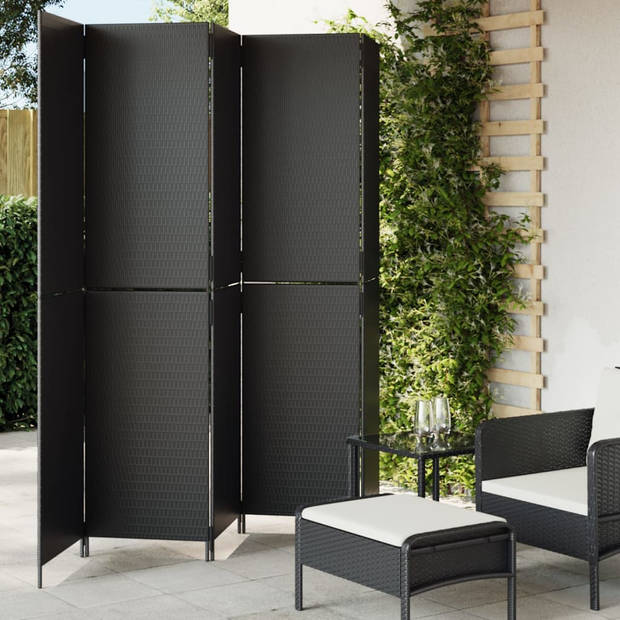 vidaXL Kamerscherm 5 panelen poly rattan zwart