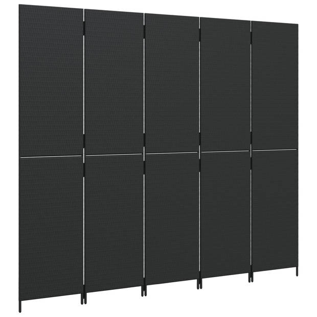 vidaXL Kamerscherm 5 panelen poly rattan zwart