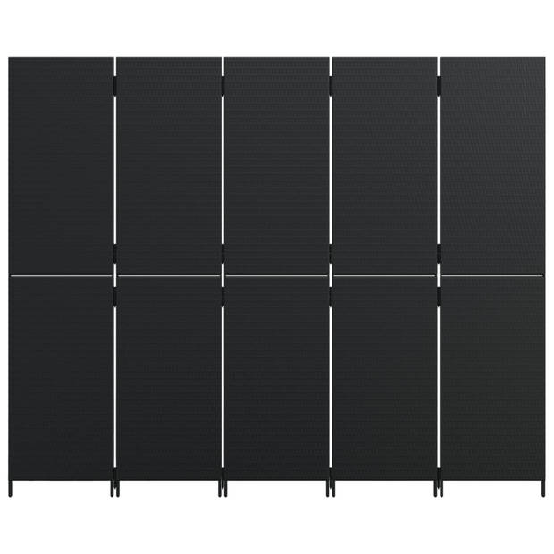 vidaXL Kamerscherm 5 panelen poly rattan zwart