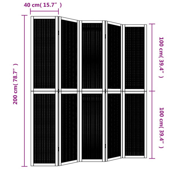 vidaXL Kamerscherm met 5 panelen massief paulowniahout bruin