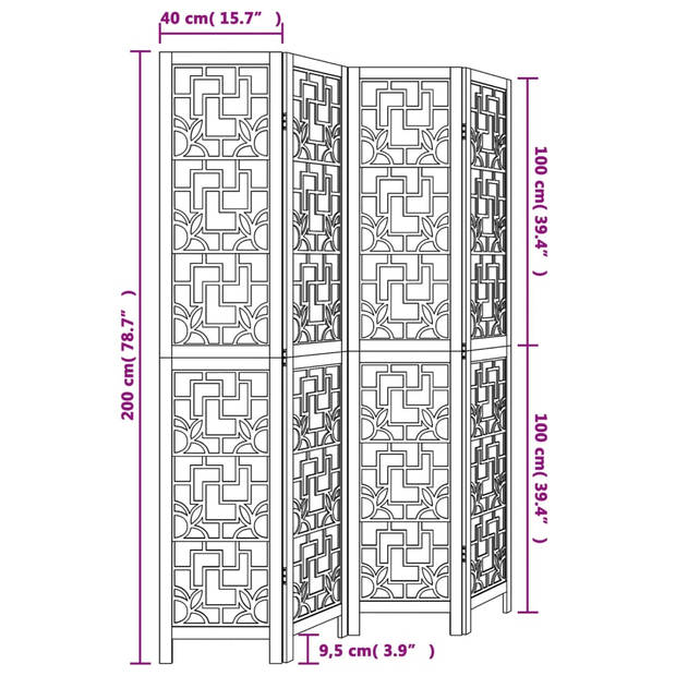 vidaXL Kamerscherm met 4 panelen massief paulowniahout bruin