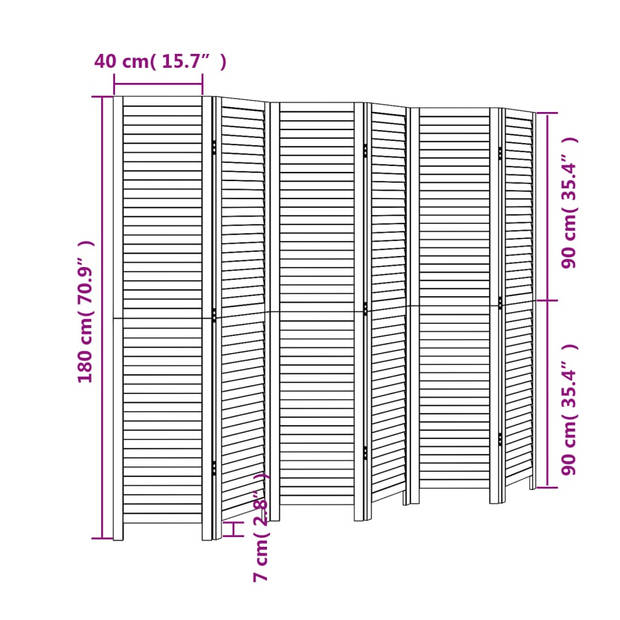 vidaXL Kamerscherm met 6 panelen massief paulowniahout zwart